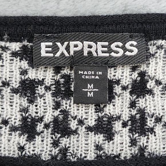 Express Sweater Womens M Black White Houndstooth Striped Sleeves Merino Wool - Picture 3 of 10